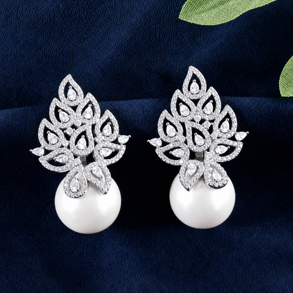 Brinco Noiva Zirconia E Pérola Prata Delicado Luxo
