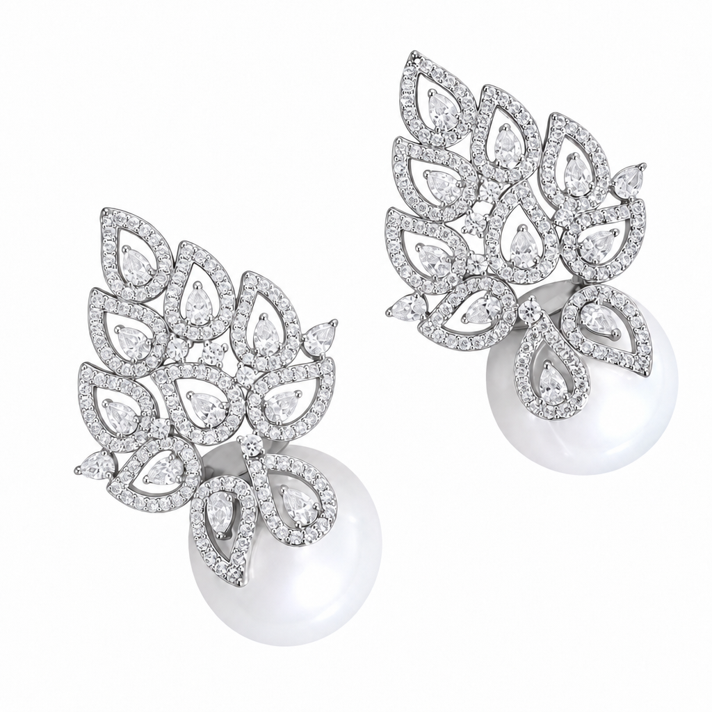 Brinco Noiva Zirconia E Pérola Prata Delicado Luxo