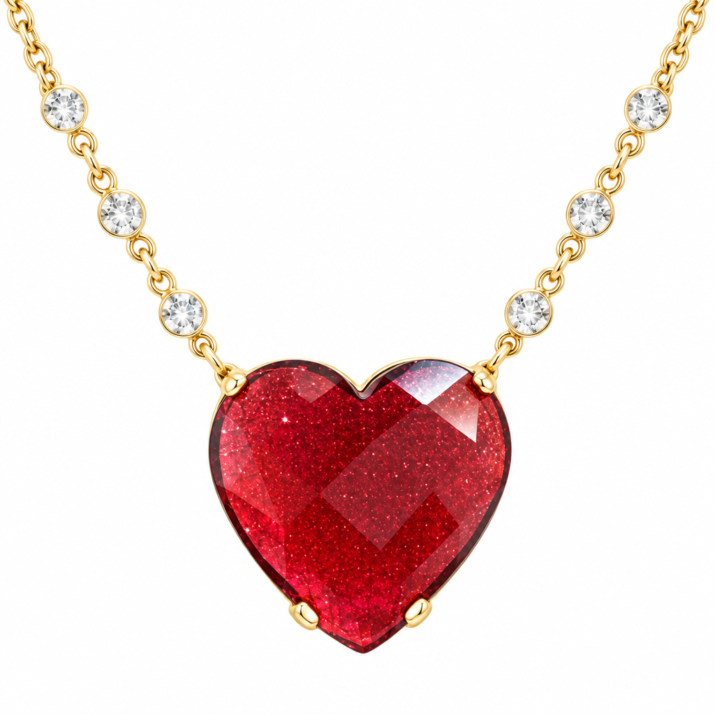 Colar Tiffan Coração Grande Pedra Zirconia Vermelho Marsala