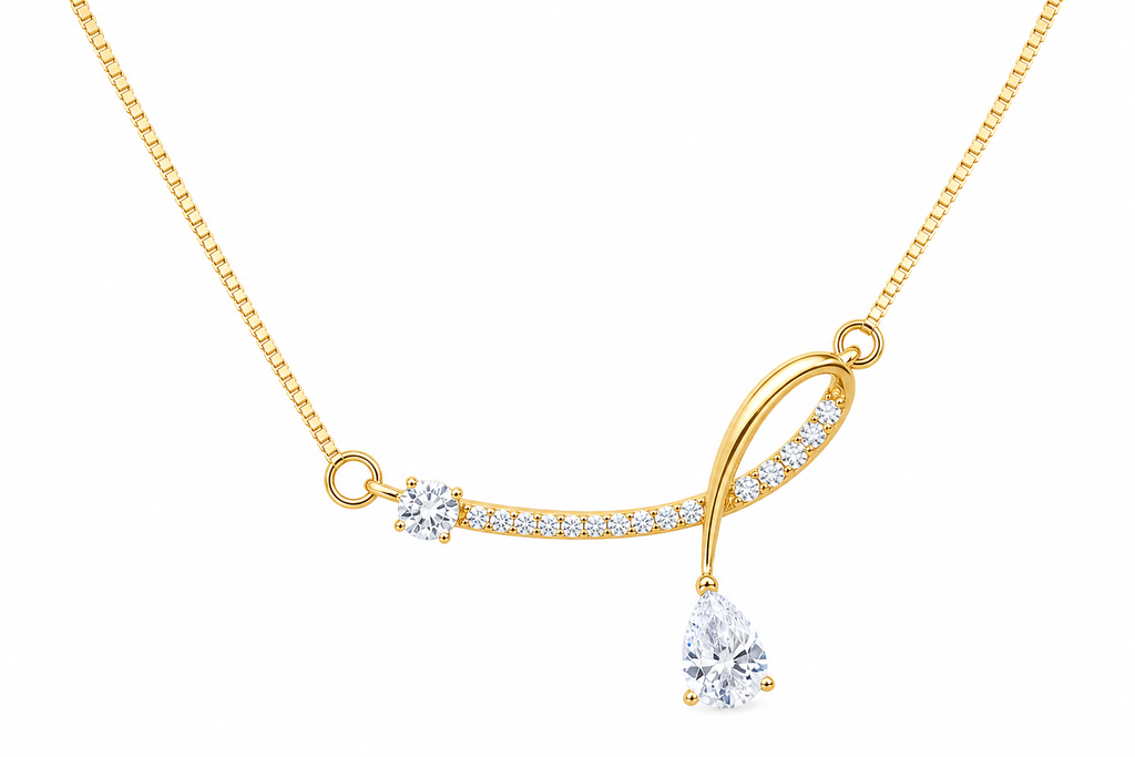 Colar Noiva Gota Pedra Zirconia Dourado F Ouro 18k Semijoia
