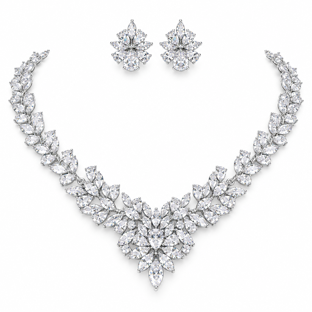 Conjunto Colar E Brinco Noiva Zircônia Prata Festa Debutante
