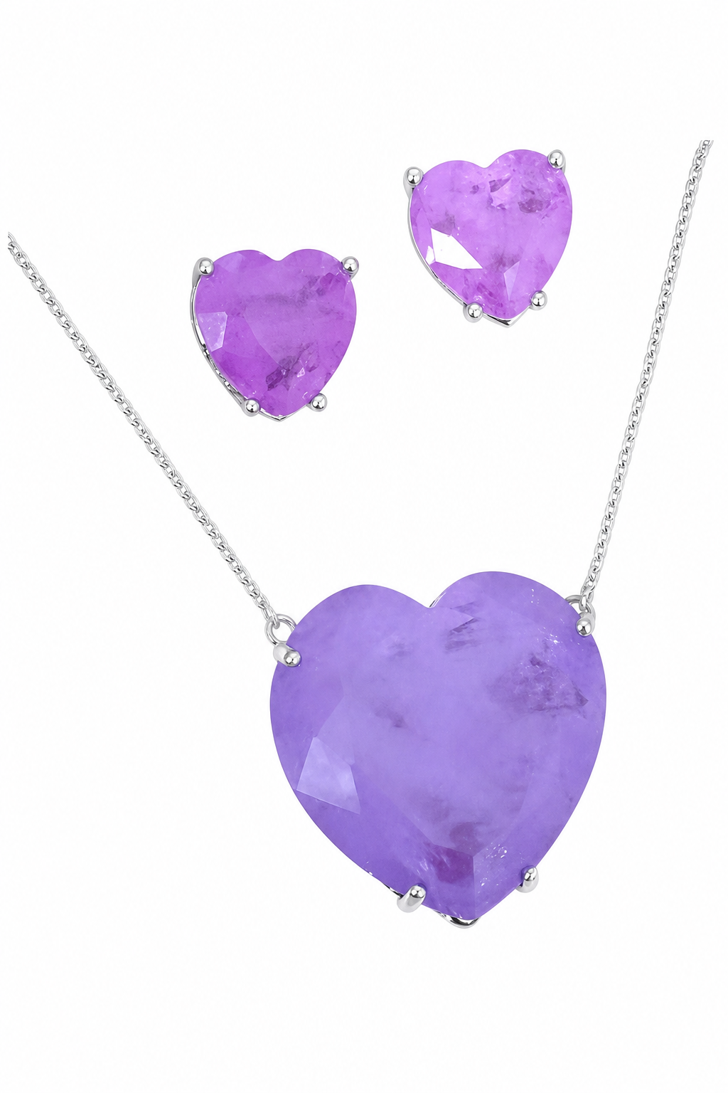 Conjunto Colar E Brinco Coração Pedra Zirconia Fusion Ice