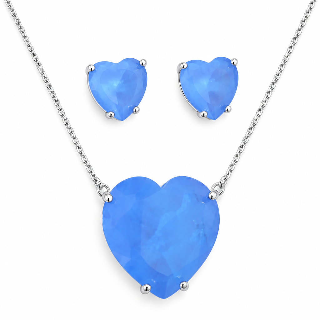 Conjunto Colar E Brinco Coração Pedra Zirconia Fusion Ice