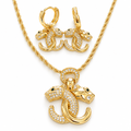 Conjunto Colar Brinco Leopardo Cravejado Dourado Zirconia