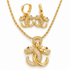 Conjunto Colar Brinco Leopardo Cravejado Dourado Zirconia