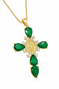 Colar Cruz Crucifixo Zirconia Vermelho Verde Azul F Ouro 18k