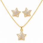 Conjunto Colar E Brinco Pedra Zirconia Estrela Banhado Ouro