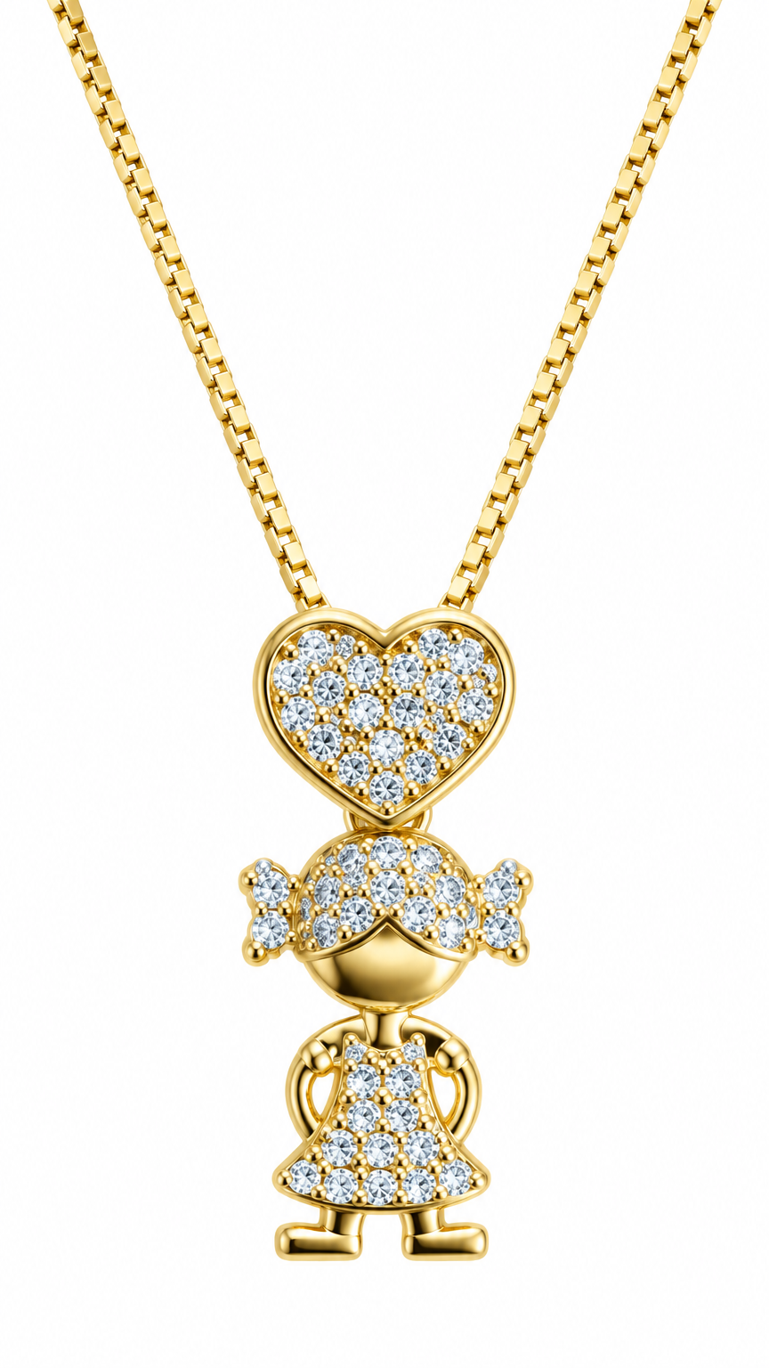 Colar Pingente Menininha Pedra Zirconia Dourado Folheado 18k