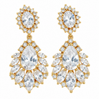 Brinco Noiva Dourado Pedra Zirconia Festa Luxo Folheado Ouro