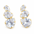 Brinco Ear Cuff Pedra Zirconia Gota Dourado Festa Folheado