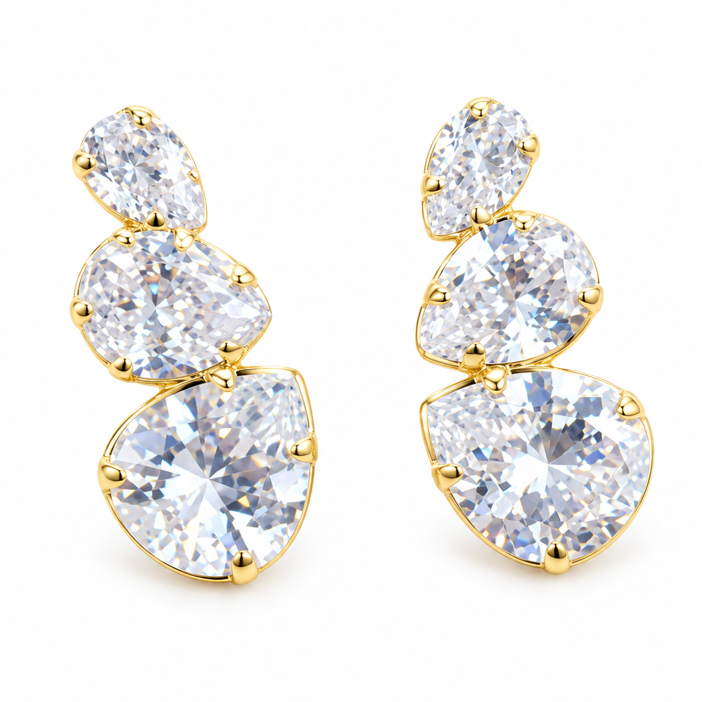 Brinco Ear Cuff Pedra Zirconia Gota Dourado Festa Folheado