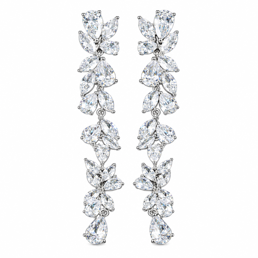 Brinco Noiva Zirconia Pendurado Grande Prata Debutante Luxo