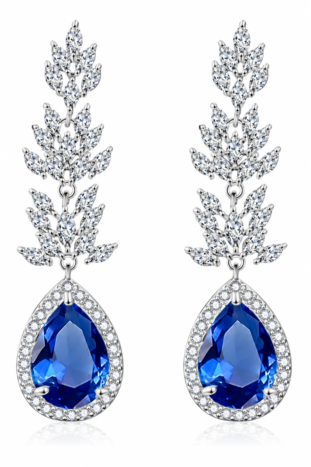 Brinco Zirconia Prata Azul Gota Pendurado Festa Debutante