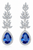 Brinco Zirconia Prata Azul Gota Pendurado Festa Debutante
