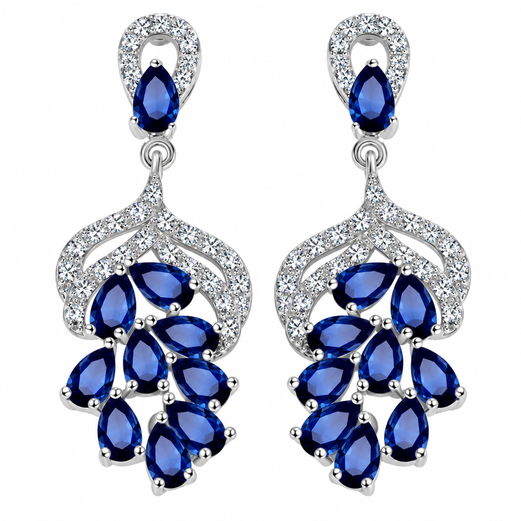 Brinco Noiva Zirconia Azul Prata Festa Madrinha Formatura