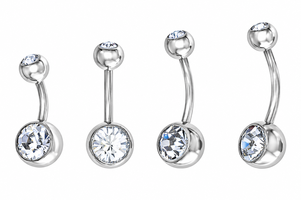 Piercing Umbigo 2 Pedras Aço Cirúrgico Haste De 6 8 10 Mm