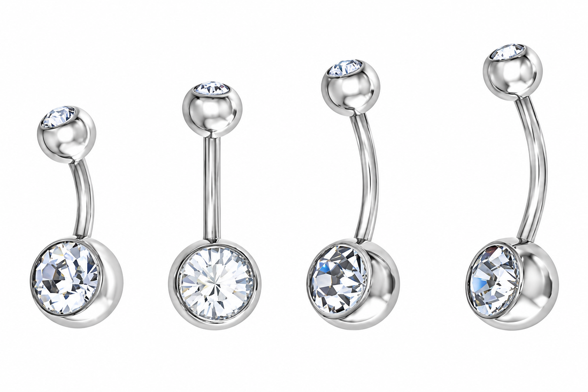 Piercing Umbigo 2 Pedras Aço Cirúrgico Haste De 6 8 10 Mm