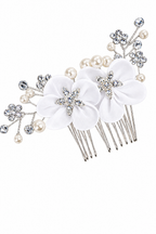 Arranjo Cabelo Noiva Flor Tecido Branco Prata Strass Pérola