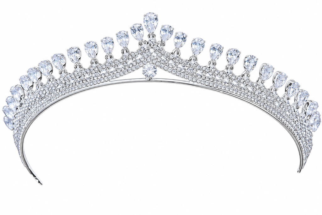 Coroa Tiara Porta Coque Noiva Strass E Zirconia Prata Luxo