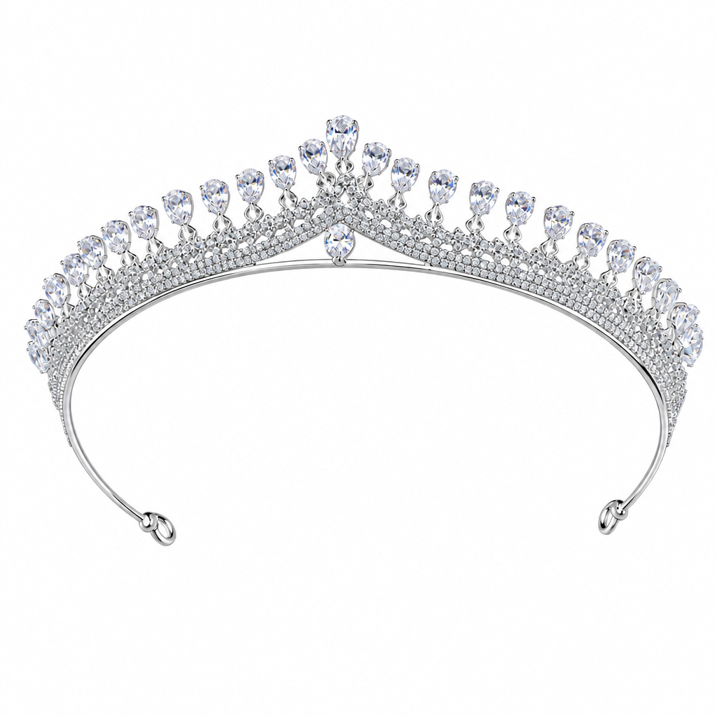Coroa Tiara Porta Coque Noiva Strass E Zirconia Prata Luxo