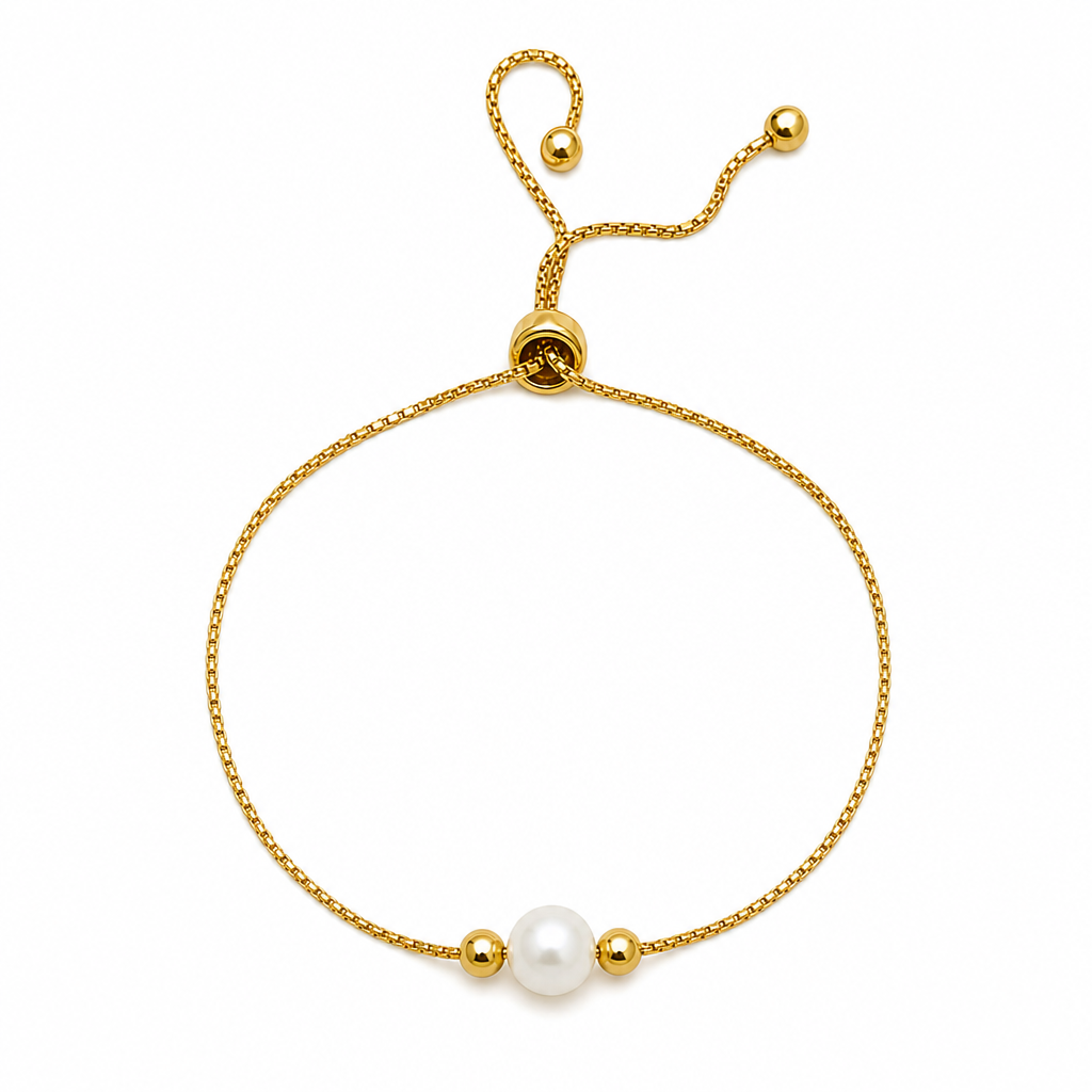 Pulseira Pérola Noiva Folheada Gravatinha Semi Joia Ajustável