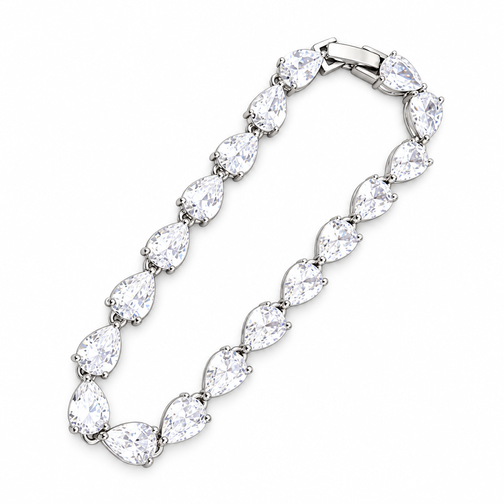 Pulseira Bracelete Prata Pedra Zircônia Noiva Debutante Gota