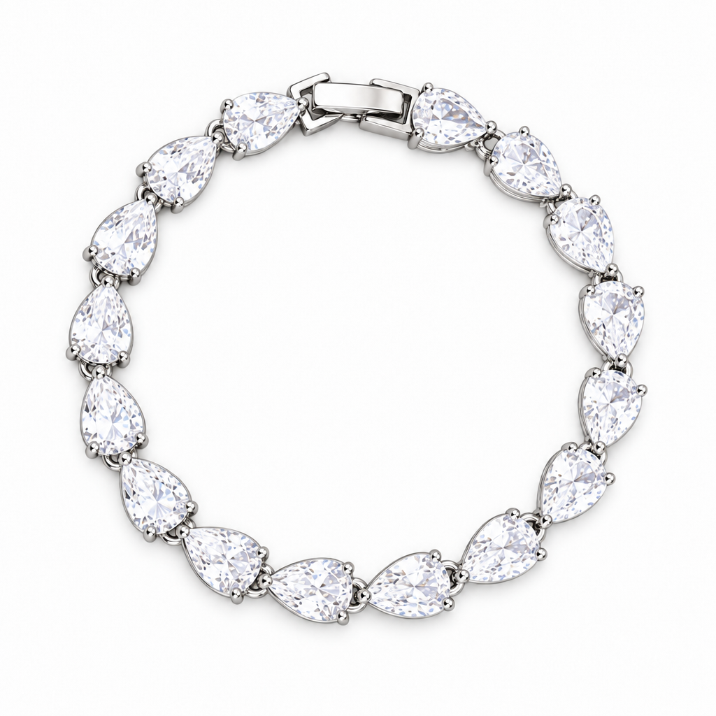 Pulseira Bracelete Prata Pedra Zircônia Noiva Debutante Gota
