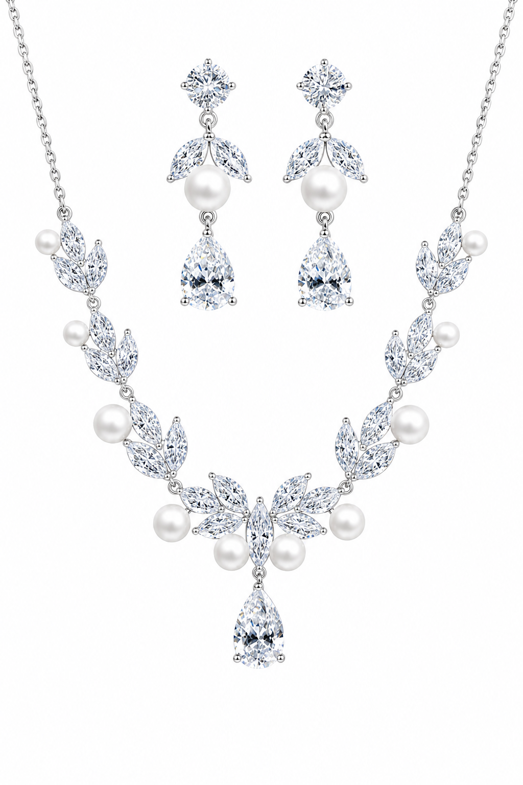 Conjunto Colar Chocker Riviera Brinco Zircônia Pérola Noiva