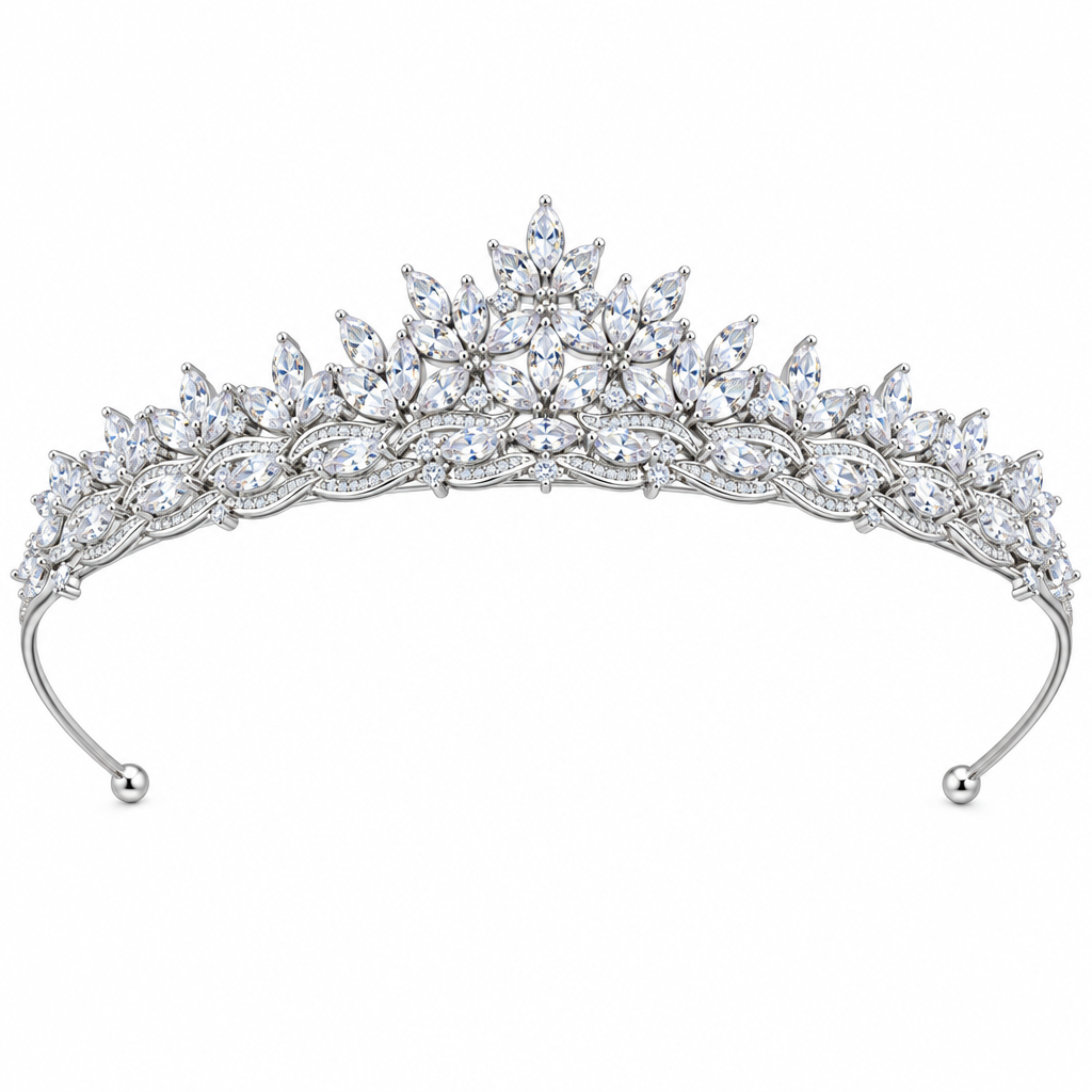 Coroa Tiara Cabelo Noiva Prata Zirconia Princesa Luxo Linda