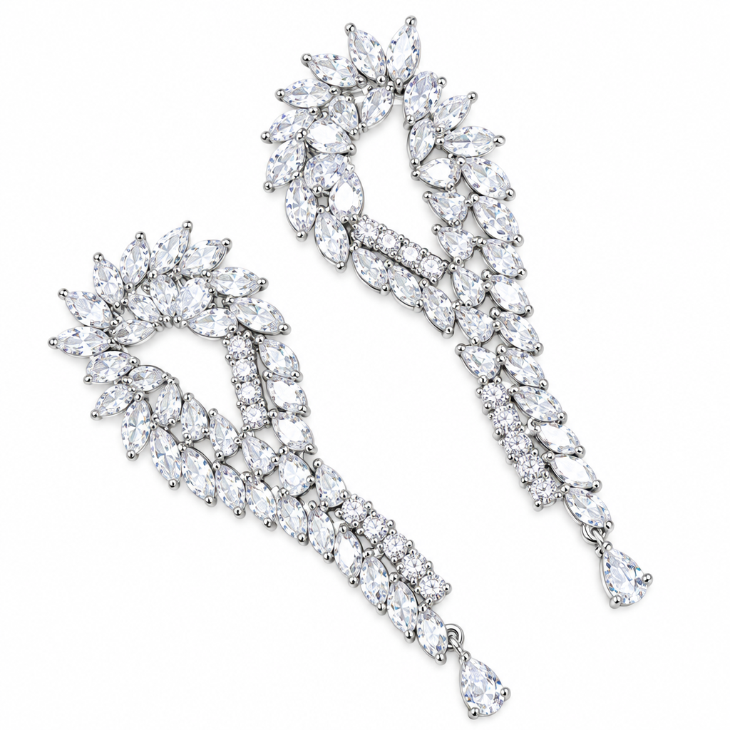 Brinco Zirconia Prata Noiva Festa Pendurado Debutante Grande