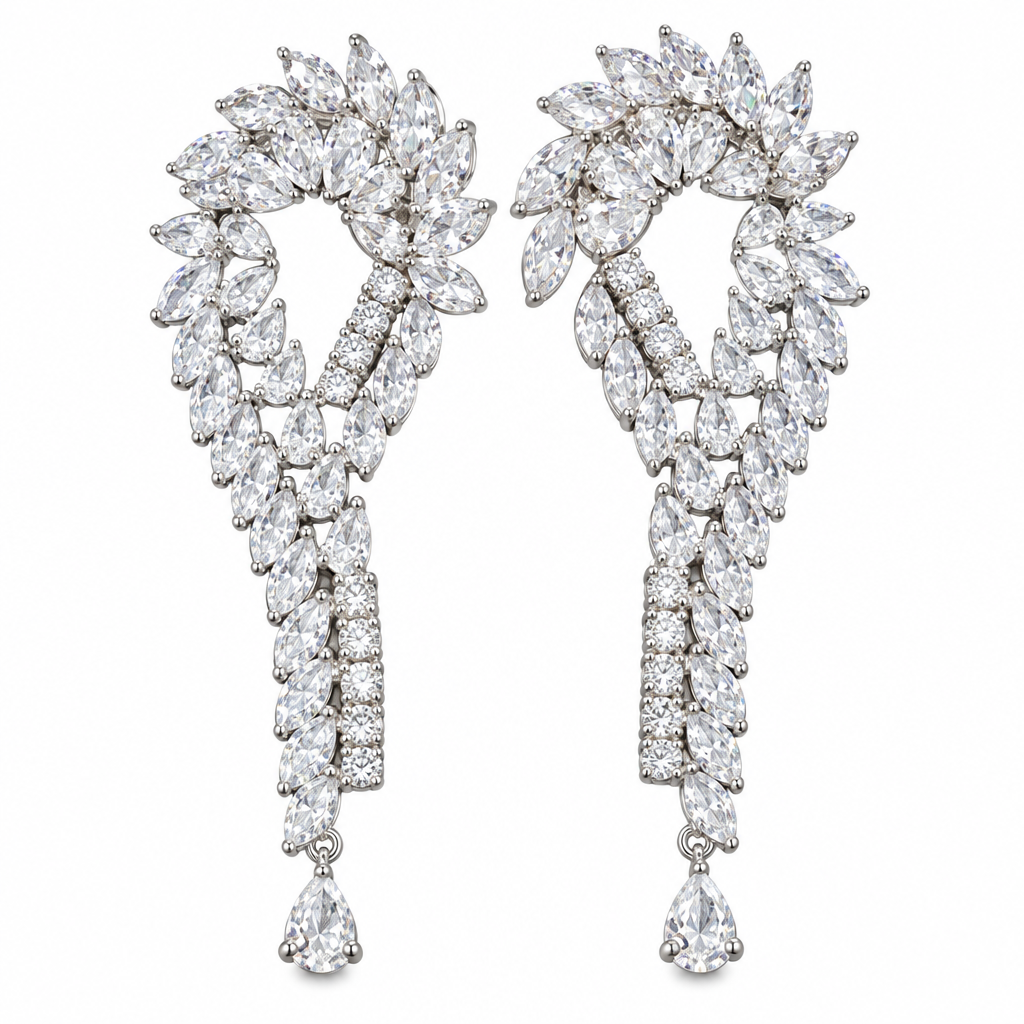 Brinco Zirconia Prata Noiva Festa Pendurado Debutante Grande