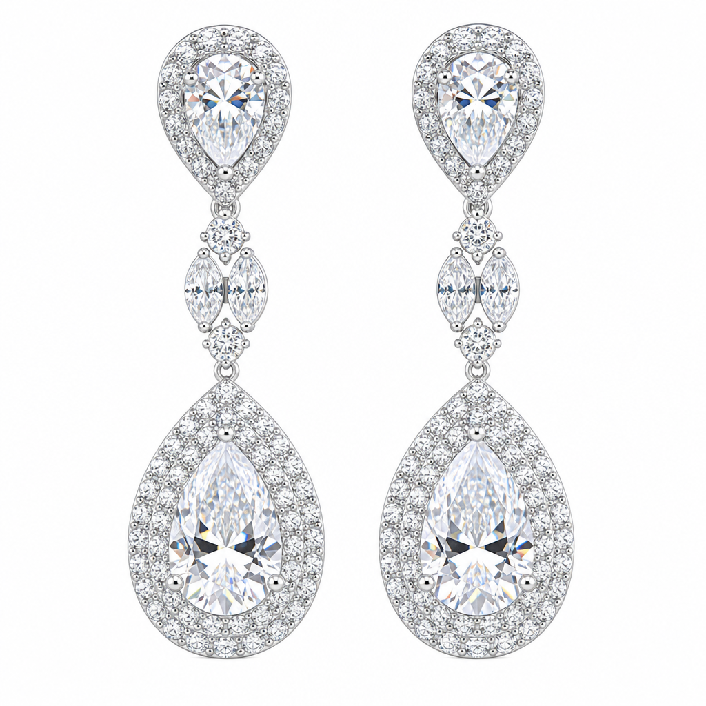 Brinco Noiva Zirconia Prata Formatura Debutante Gota Grande