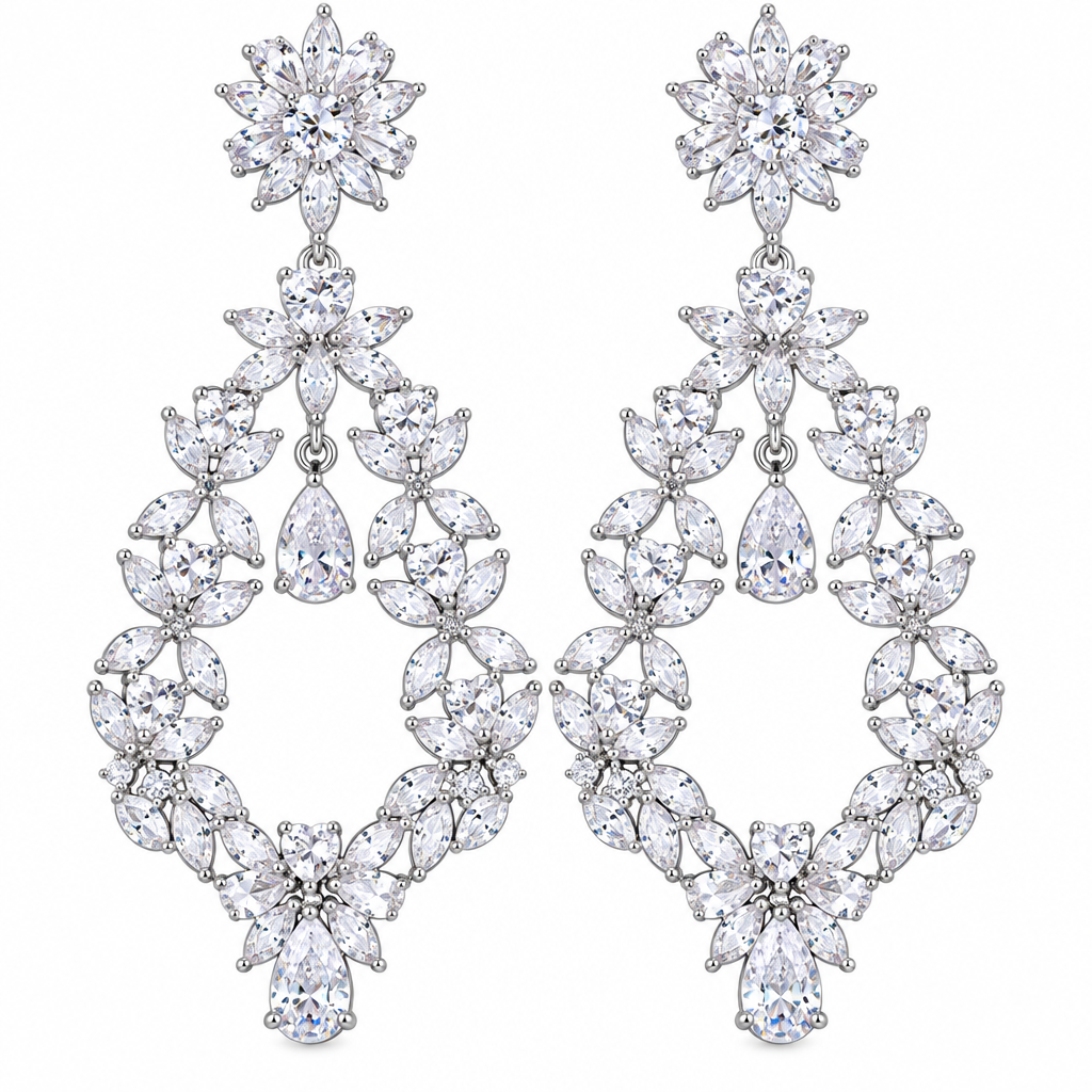 Brinco Noiva Zirconia Pendurado Prata Festa Debutante Luxo