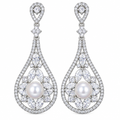 Brinco Noiva Zirconia E Perola Prata Festa Debutante Gota