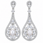 Brinco Noiva Zirconia E Perola Prata Festa Debutante Gota