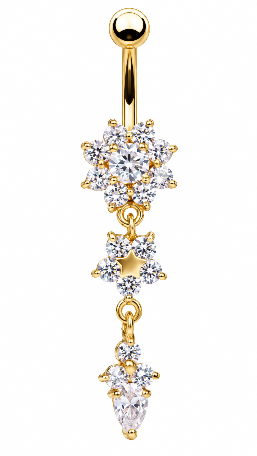 Piercing De Umbigo Pendurado Dourado Ou Prata Flor Zirconia