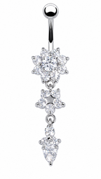 Piercing De Umbigo Pendurado Dourado Ou Prata Flor Zirconia