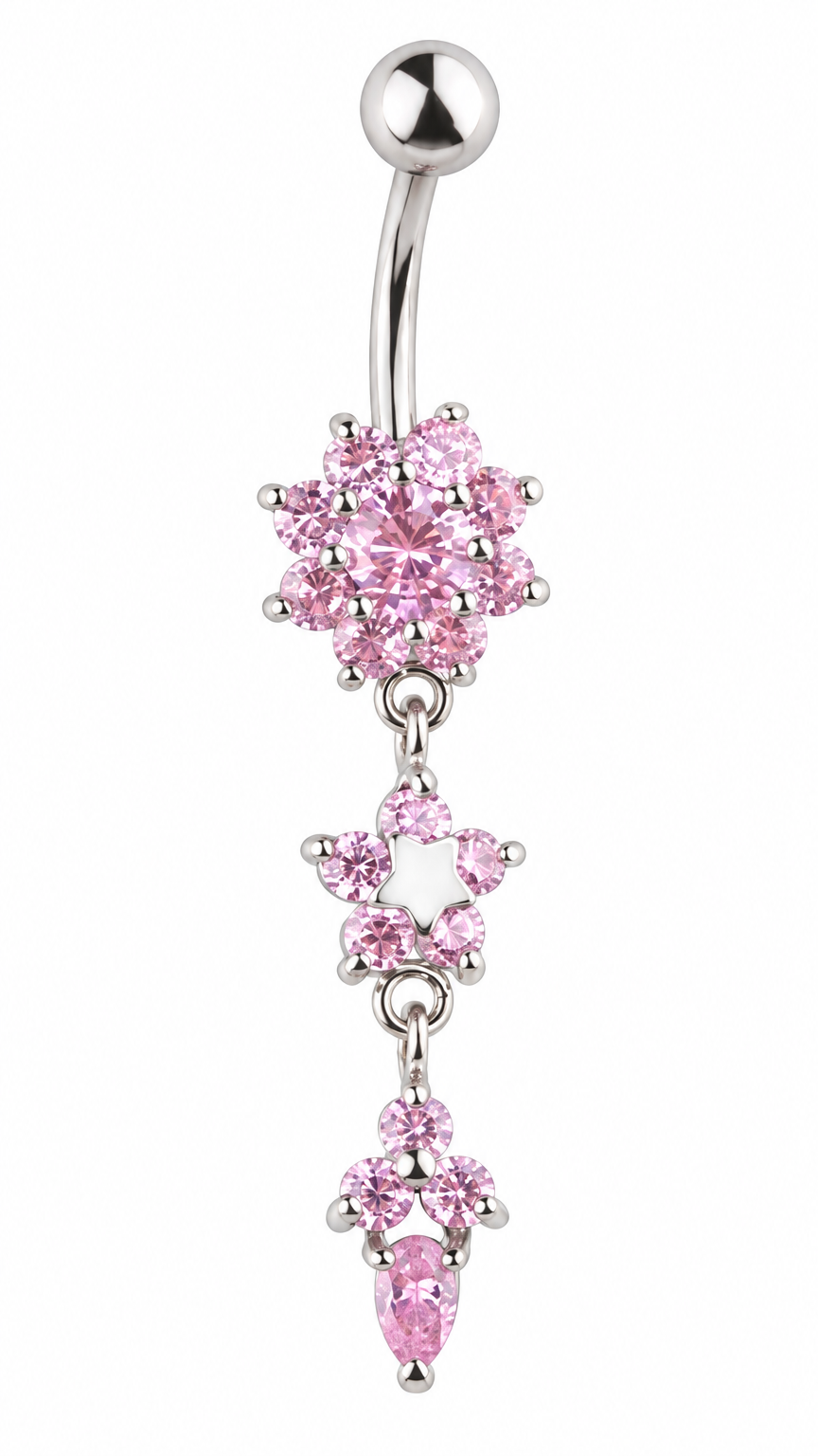 Piercing De Umbigo Pendurado Dourado Ou Prata Flor Zirconia