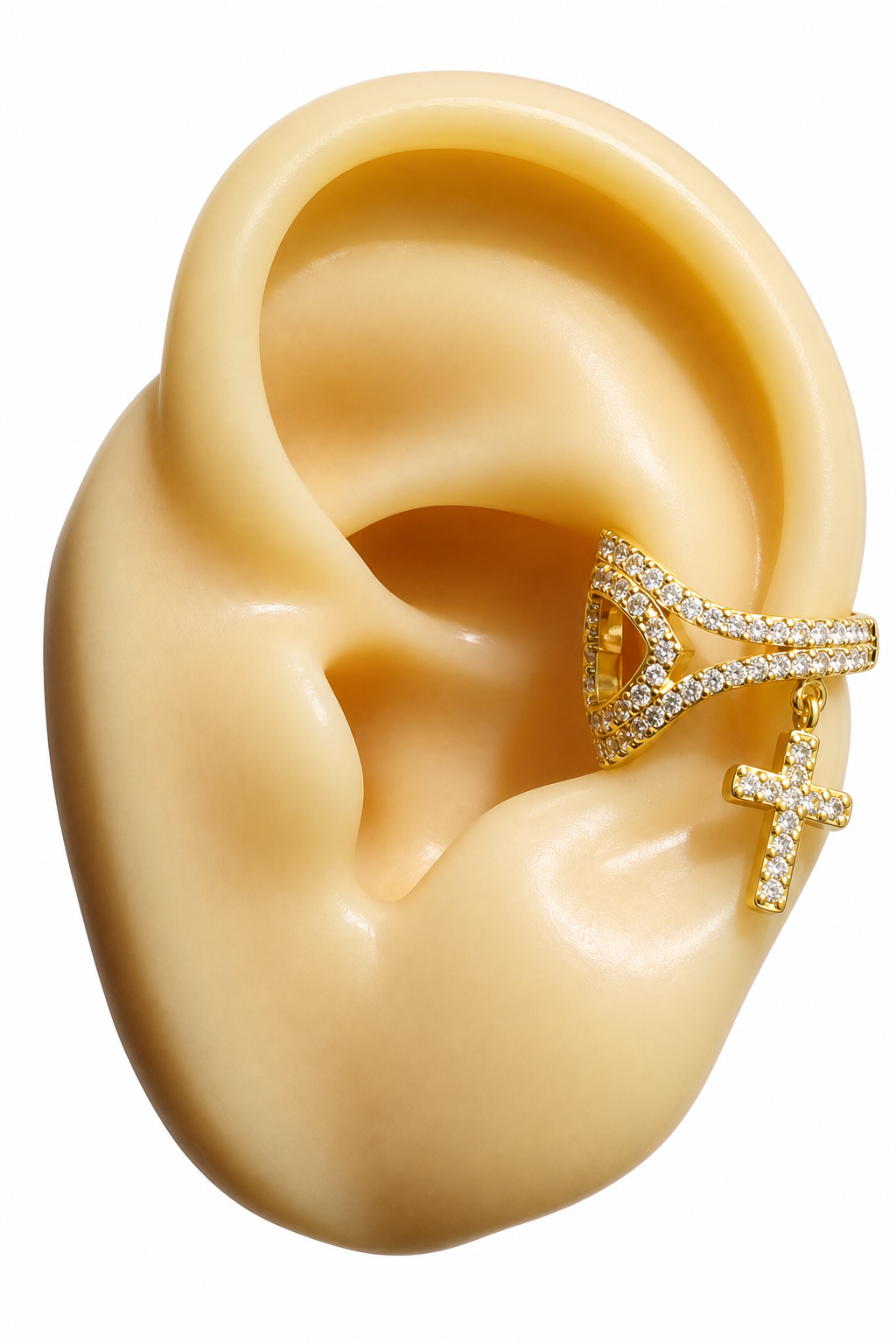 Piercing De Argola Falso Fake Cruz Pedra Zirconia Folheado