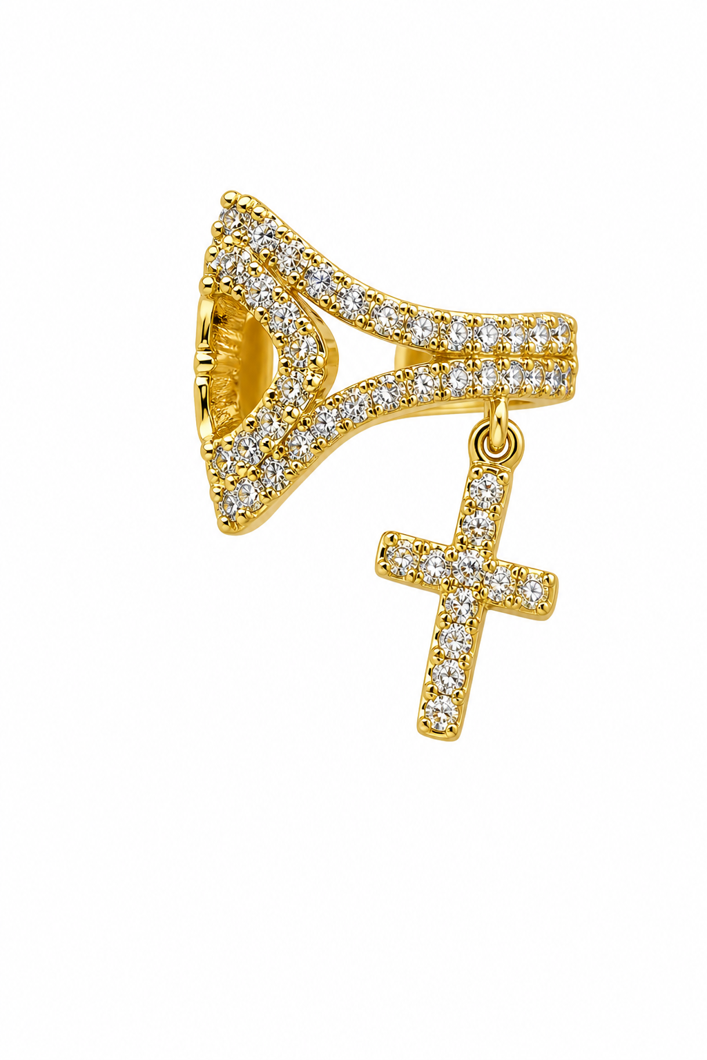 Piercing De Argola Falso Fake Cruz Pedra Zirconia Folheado