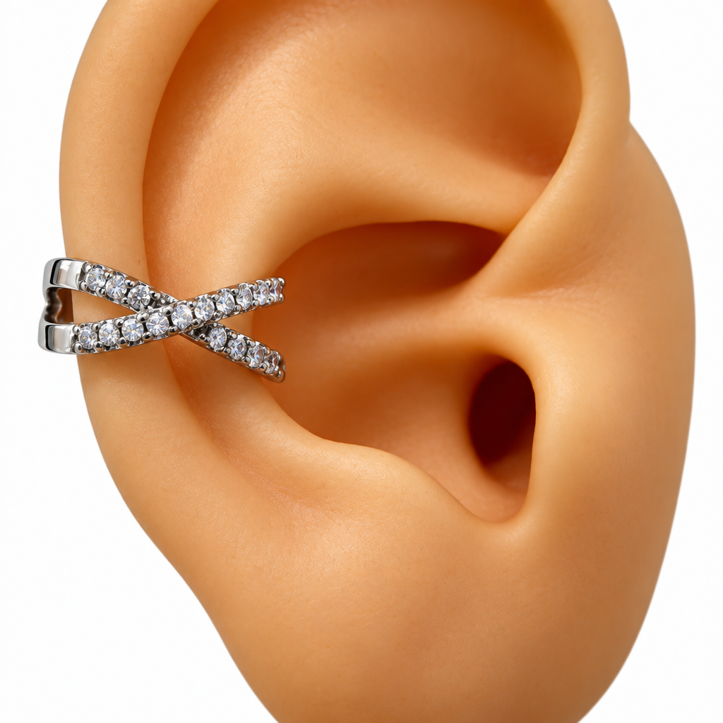 Piercing Argola Falso Fake Dourado Prata Pedra Zirconia