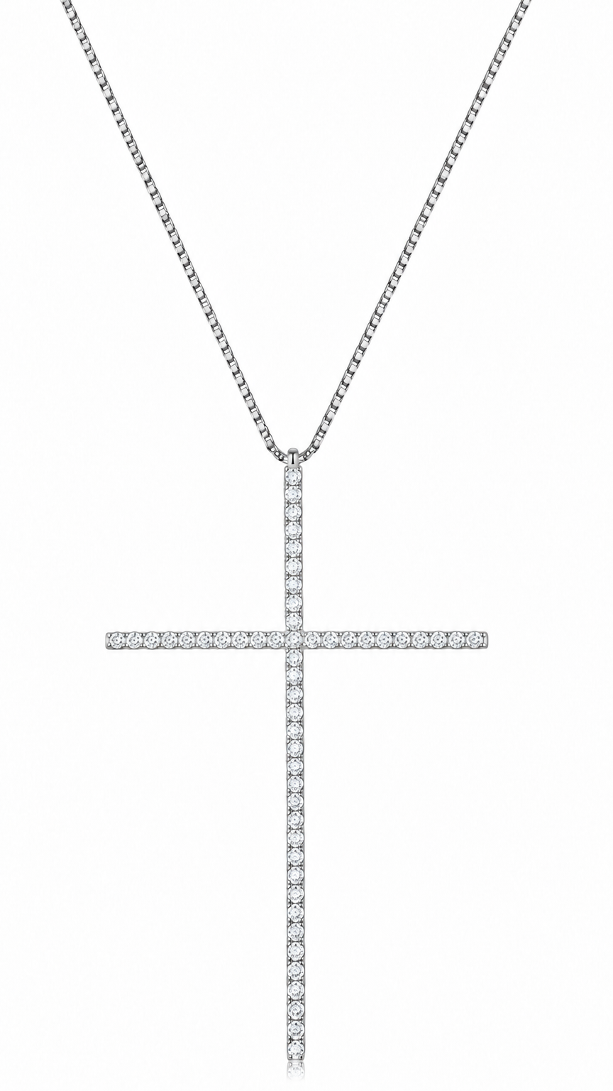 Colar Cruz Crucifixo Grande Pedra Zirconia Dourado Ou Prata