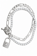 Pulseira Bracelete Prata Cadeado Pedra Zircônia Riviera