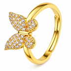 Anel Pedra Zirconia Borboleta Festa Dourado Ajustavel F Ouro