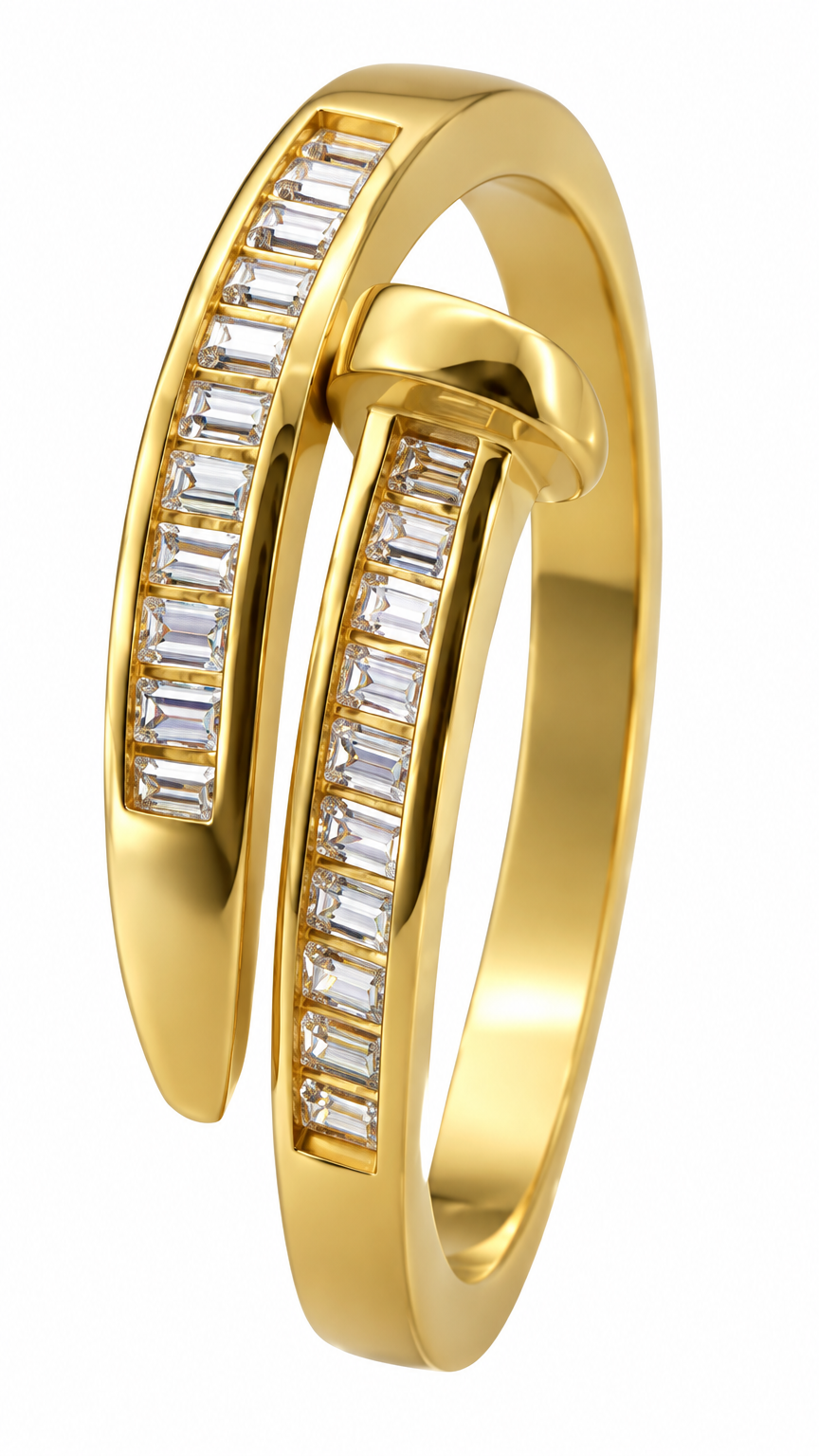 Anel Prego Pedra Zirconia Festa Dourado Ajustável Folheado