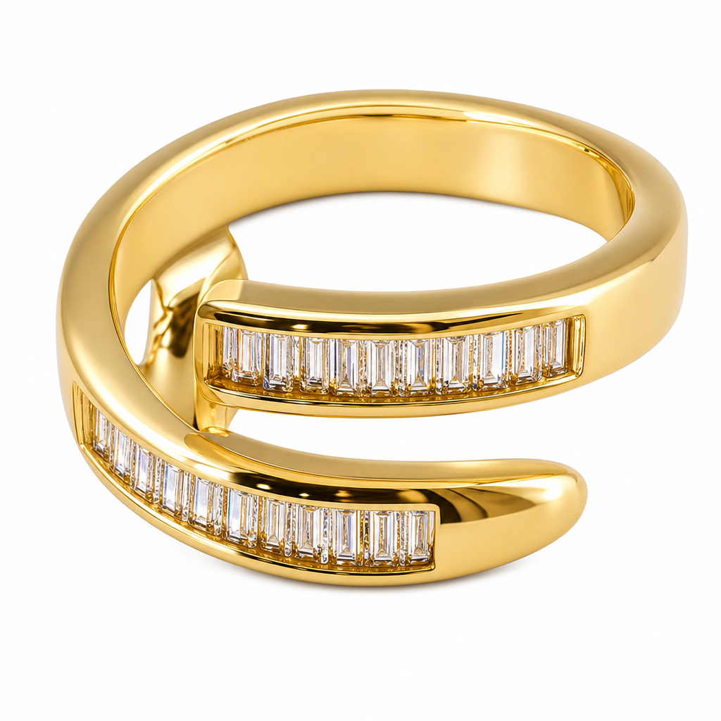 Anel Prego Pedra Zirconia Festa Dourado Ajustável Folheado