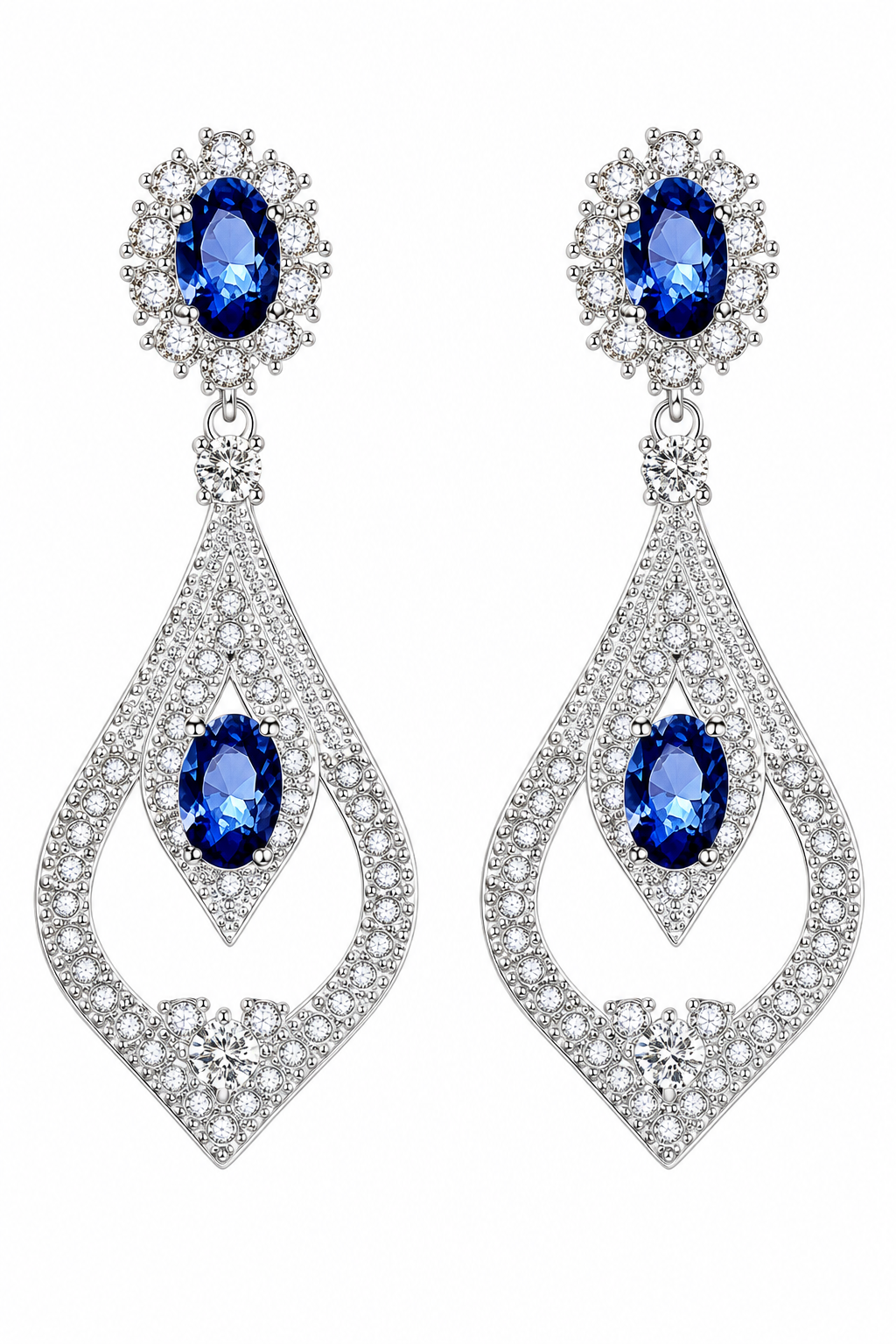 Brinco Noiva Zirconia Azul Prata Festa Madrinha Formatura