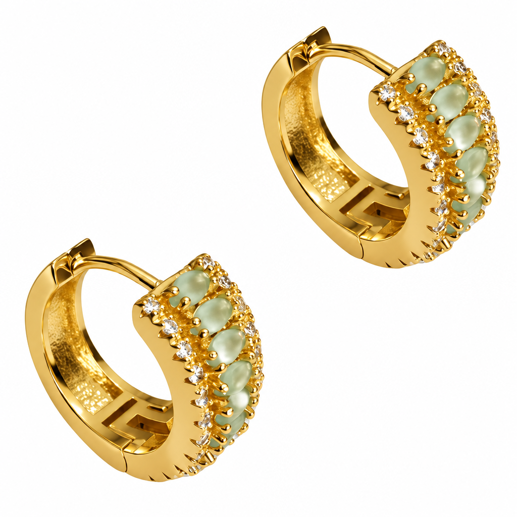 Brinco Argola Pedra Zirconia Verde Dourado Folheado Ouro 18k