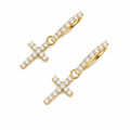 Brinco Argola Com Pedra De Zircônia Pingente Cruz F Ouro 18k
