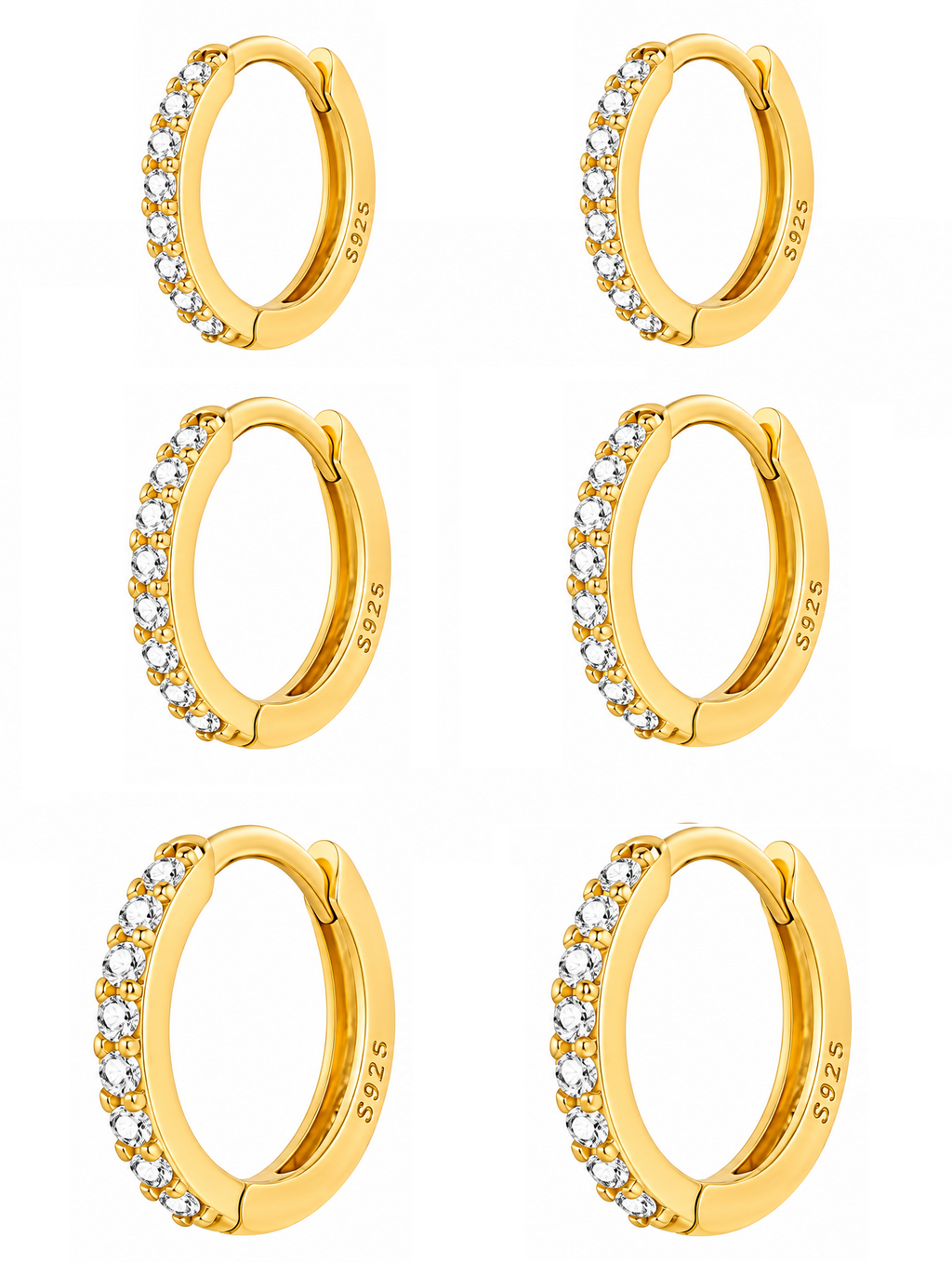 Trio Brinco Argola Pedra Zircônia F Ouro Garantia 8 10 12 Mm